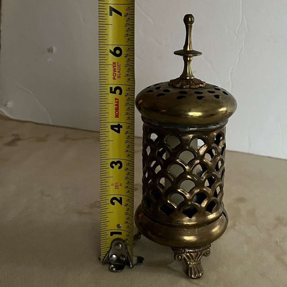 Vintage Brass Pierced Incense Cone Burner Candle Holder Lantern Boho Moroccan - Picture 4 of 4